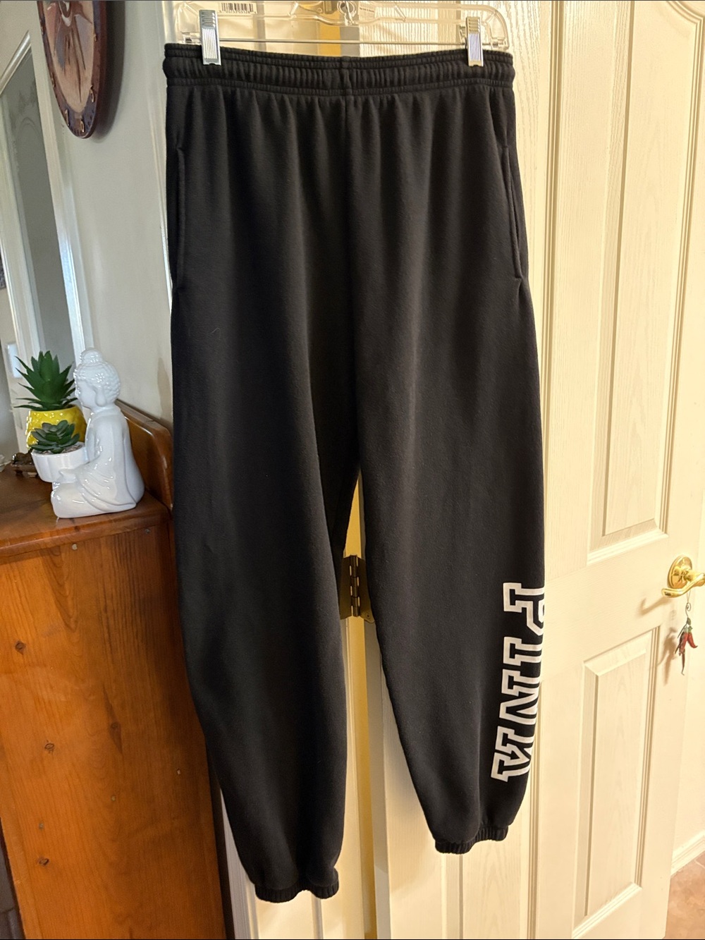 PINK Victoria's Secret Black Jogger Pants with White Logo